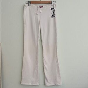 Hank Y2K Vintage White Rhinestone Varsity Logo Flare Sweatpants | Small
